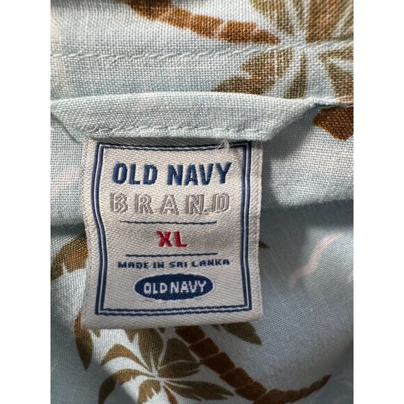 Old Navy Mens Palm Tree Print Short Sleeve Button-Down Shirt XL 100% Cotton Blue - Picture 5 of 16